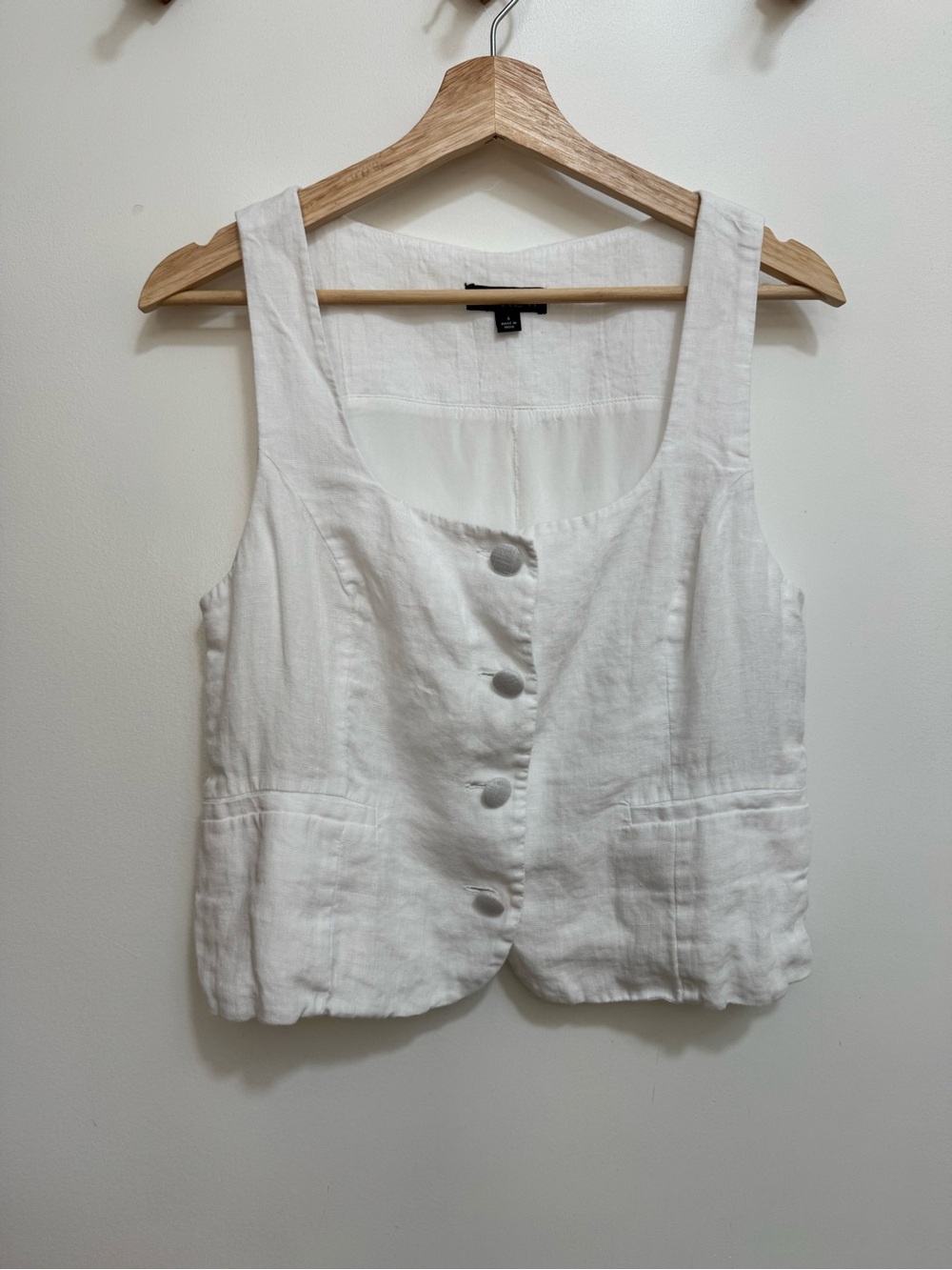 J. Crew Scoopneck Linen Vest Women Size 6 White Button Front Old Money Preppy
